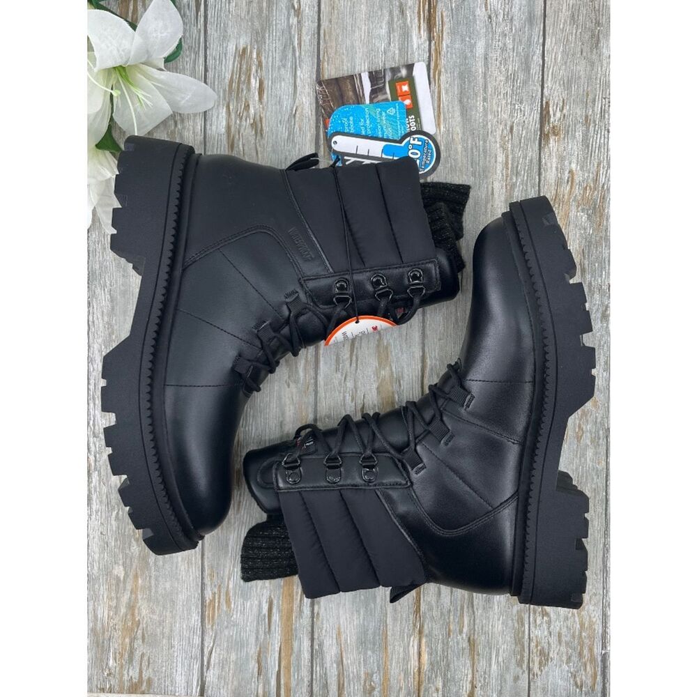 Women's Lace Up Combat Boots Black Winter Shoes Size 10
